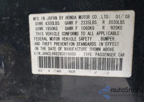 2008 Acura Tsx z USA, uszkodzony, nr VIN JH4CL96828C019969